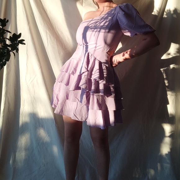 Do+Be Lilac Ruffled One Shoulder Mini Dress - Picture 1 of 7
